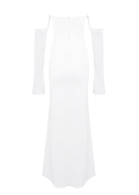 Radka Long Sleeve Strapless Draped Maxi Dress In White