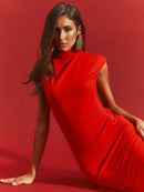 Fraziline Draped Backless Maxi Dress In Red