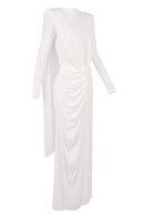 Drynthos Long Sleeve Draped Design Maxi Dress In White