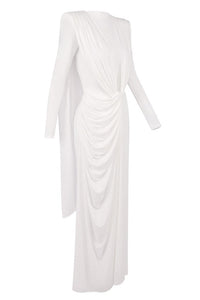 Drynthos Long Sleeve Draped Design Maxi Dress In White
