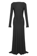 Meghyn Long Sleeve Draped Backless Maxi Dress In Black