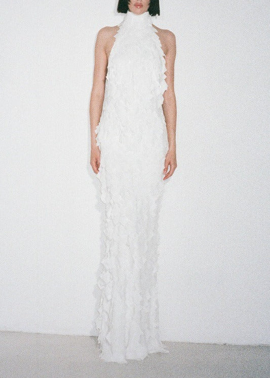 Yskora Halter-Neck Petal-Detail Maxi Dress In White