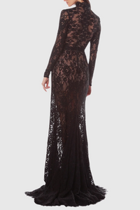 Didrika Long Sleeve Cutout Lace Maxi Dress In Black