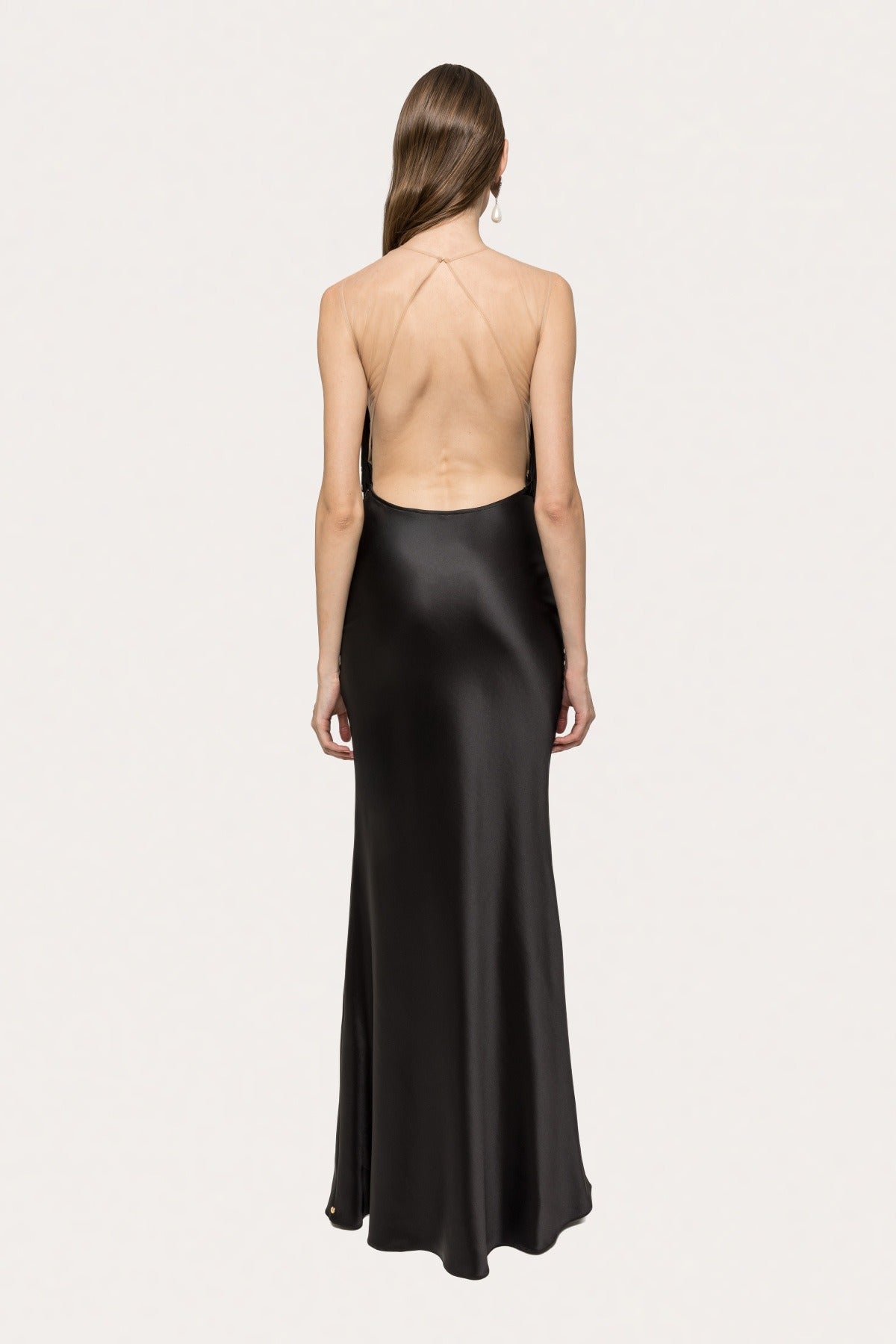 Wendy Mesh Insert Tassel Bustier Maxi Dress In Black