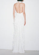Yskora Halter-Neck Petal-Detail Maxi Dress In White