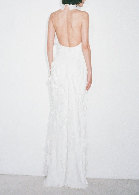 Yskora Halter-Neck Petal-Detail Maxi Dress In White