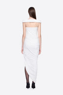 Cierra Off Shoulder Ruched Midi Dress In White