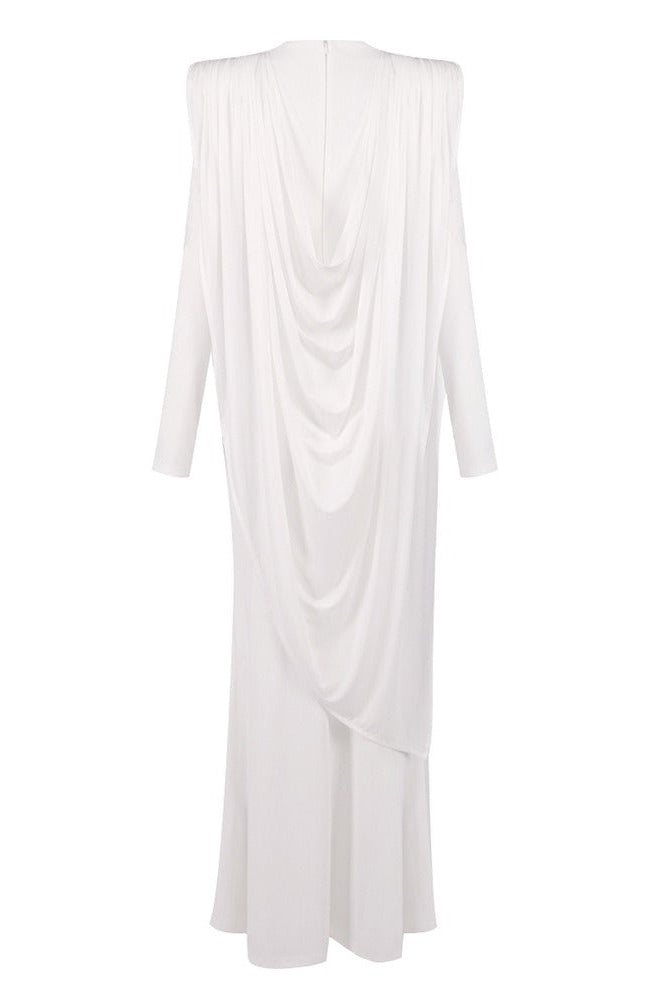 Drynthos Long Sleeve Draped Design Maxi Dress In White