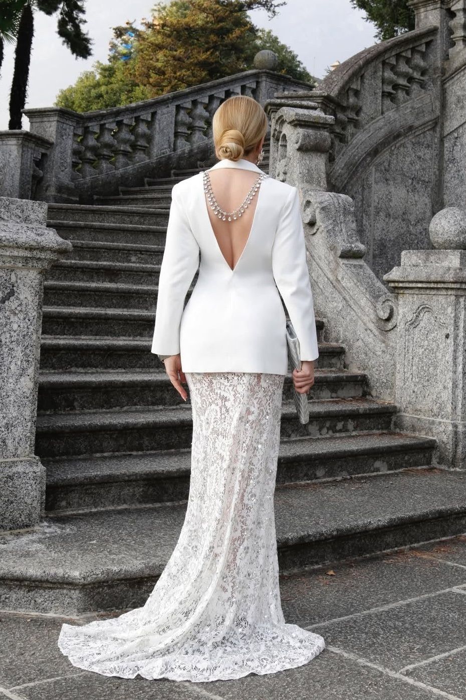 Nedelya Crystal-Embellished Backless Suit Blazer And Maxi Skirt Set