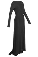 Meghyn Long Sleeve Draped Backless Maxi Dress In Black