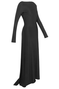 Meghyn Long Sleeve Draped Backless Maxi Dress In Black