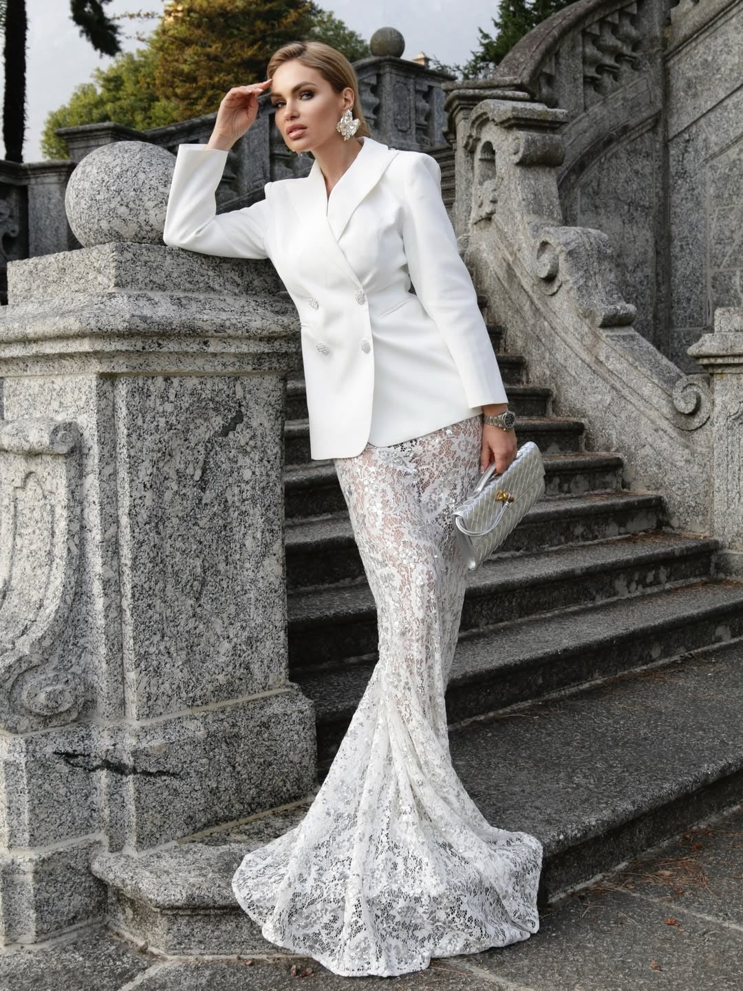 Nedelya Crystal-Embellished Backless Suit Blazer And Maxi Skirt Set