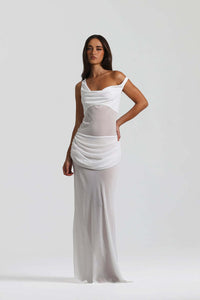Ryron One Shoulder Corset Draped Maxi Dress In White
