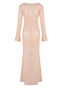 Damla Long Sleeve Sequin Two Piece Maxi Dress In Ivory