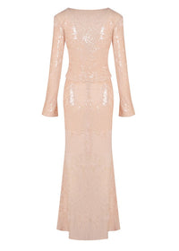 Damla Long Sleeve Sequin Two Piece Maxi Dress In Ivory
