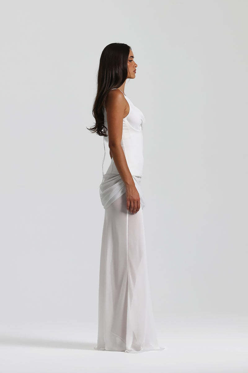 Ryron One Shoulder Corset Draped Maxi Dress In White
