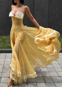 Haidi Spaghetti Mesh Ruffle Maxi Dress In Yellow