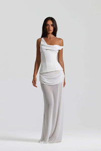 Ryron One Shoulder Corset Draped Maxi Dress In White
