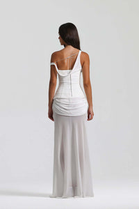 Ryron One Shoulder Corset Draped Maxi Dress In White