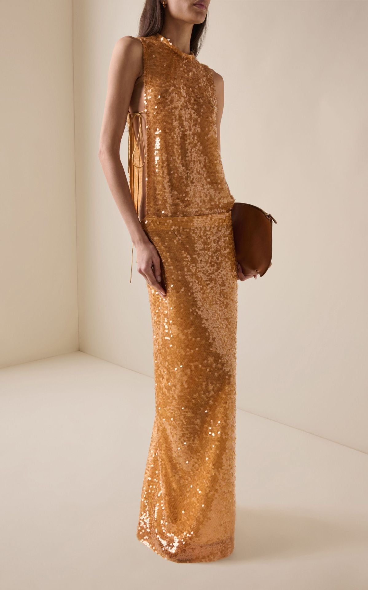 Kasen Sequin Maxi Dress In Orange