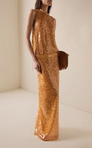 Kasen Sequin Maxi Dress In Orange