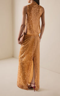 Kasen Sequin Maxi Dress In Orange