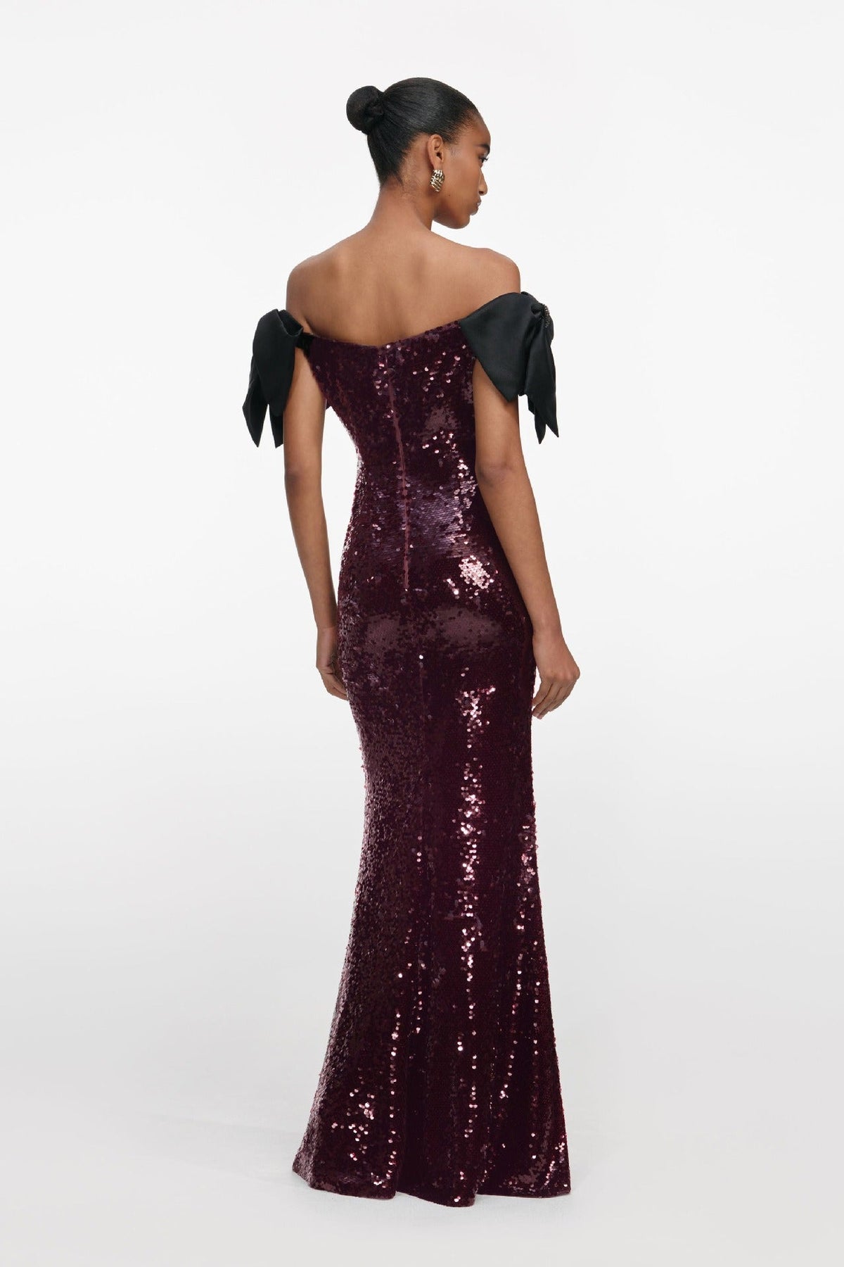 Ediva Bow Detail Bardot Sequin Maxi Dress In Brown
