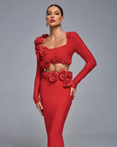 Dellis Flower Bandage Skirt Set In Red