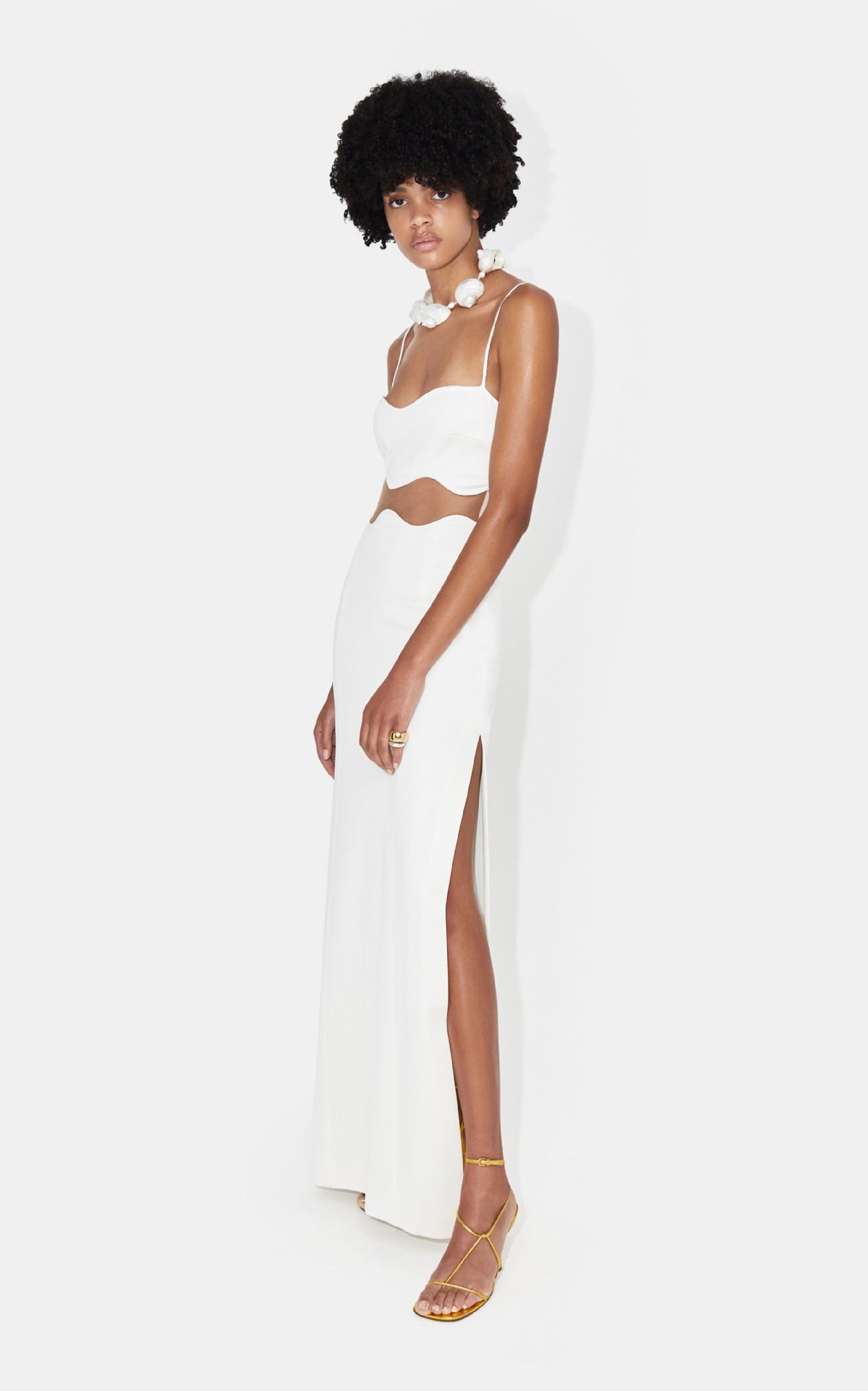 Nyellie Scalloped Mesh Insert Maxi Dress In White