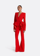 Nero Ruffled Blazer Pants Set In Red