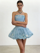 Alviva Strapless Floral Corset Bubble Mini Dress In Blue