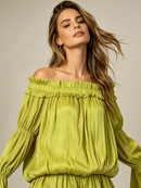 Hadeanix Long Sleeve Bardot Bubble Dress In Green