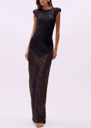 Carilli Embellished Backless Maxi Dress In Black