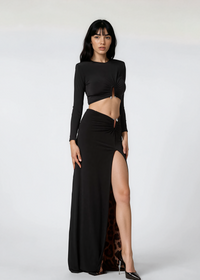 Liara Long-Sleeved Leopard Print Lined Two-Piece Set