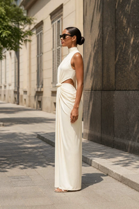 Emanar Draped Cutout Detail Maxi Dress In Ivory