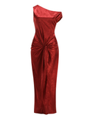 Murelia One-Shoulder Satin Jacquard Ruched Maxi Dress