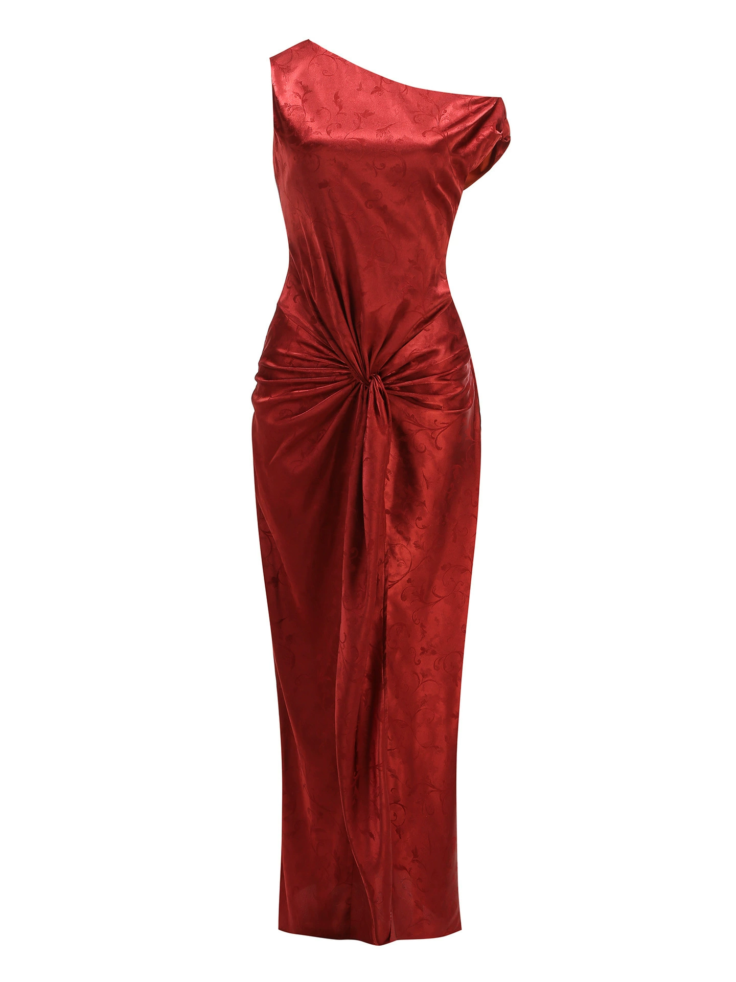 Murelia One-Shoulder Satin Jacquard Ruched Maxi Dress