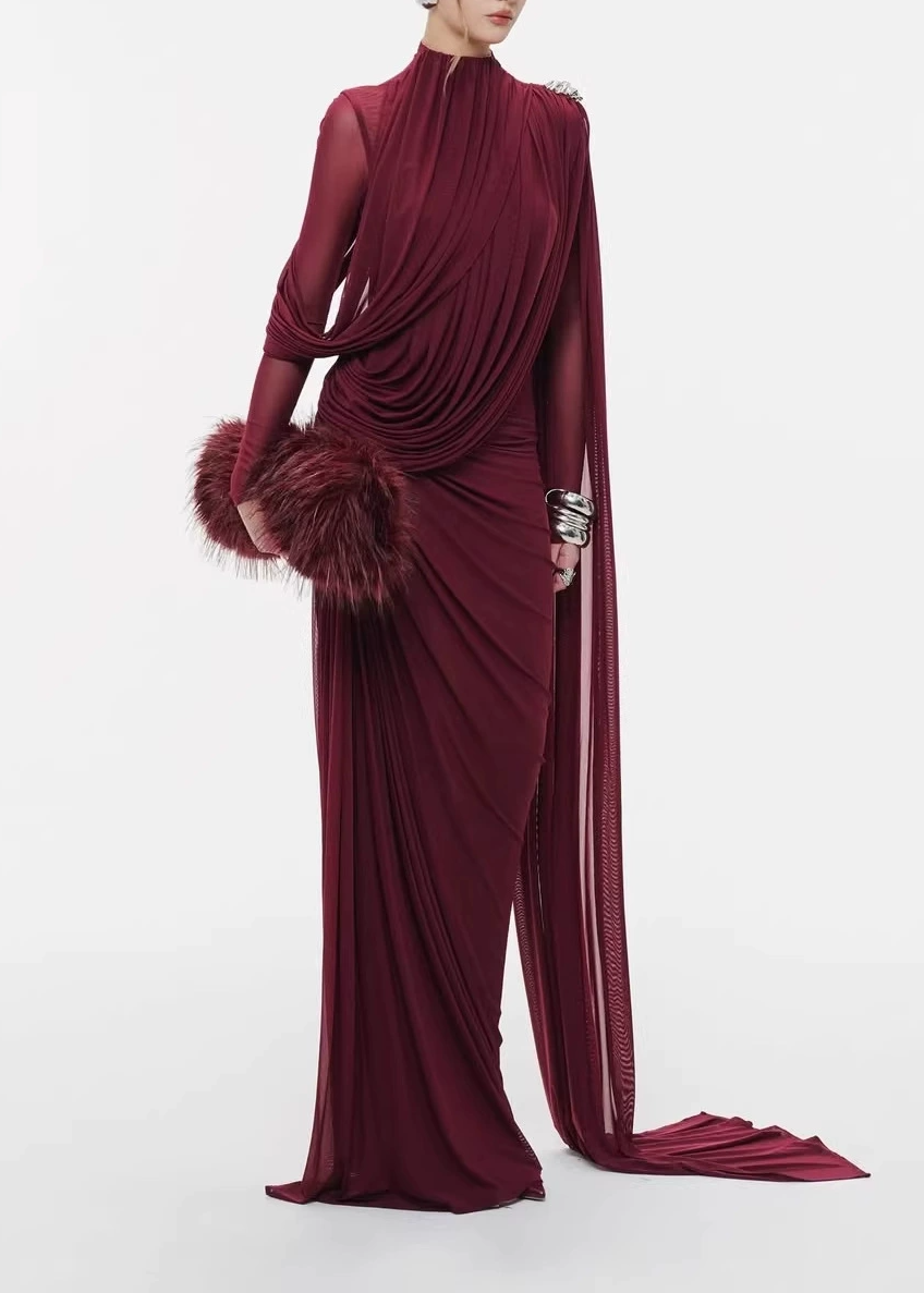 Ditza Asymmetrical Ribbon Ruched Maxi Dress