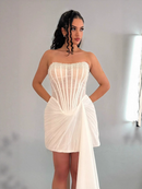 Ozvara Strapless Pearl Draped Corset Dress In White