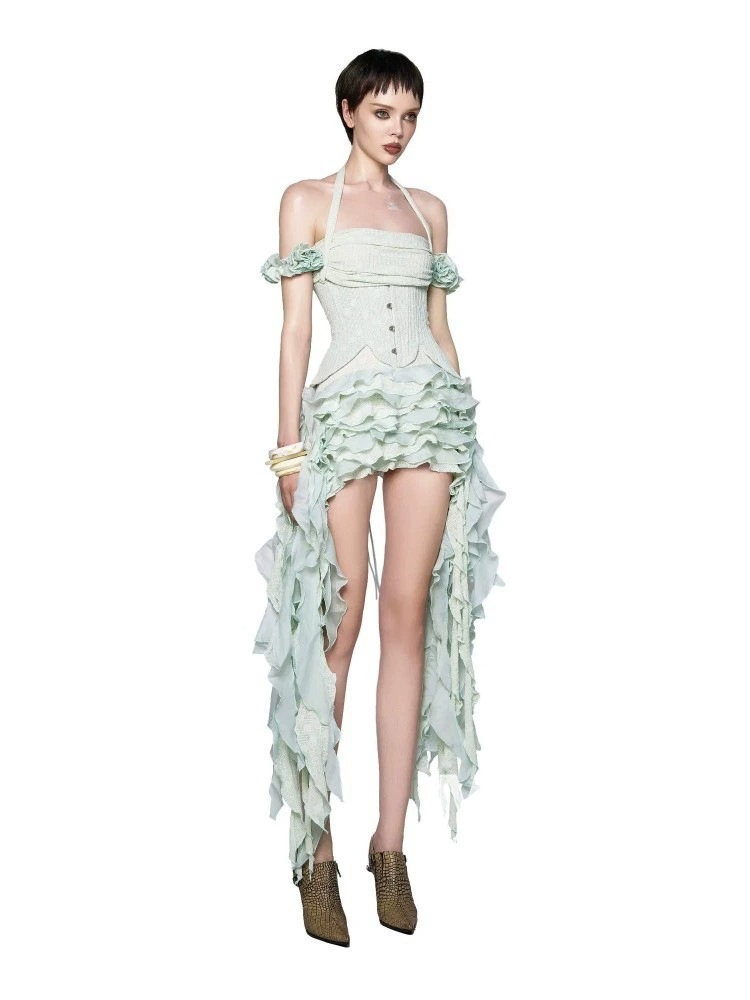 Chisato Halterneck Ruffled Draped Dress