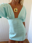 Sesta Deep V Draped Sleeve Mini Dress