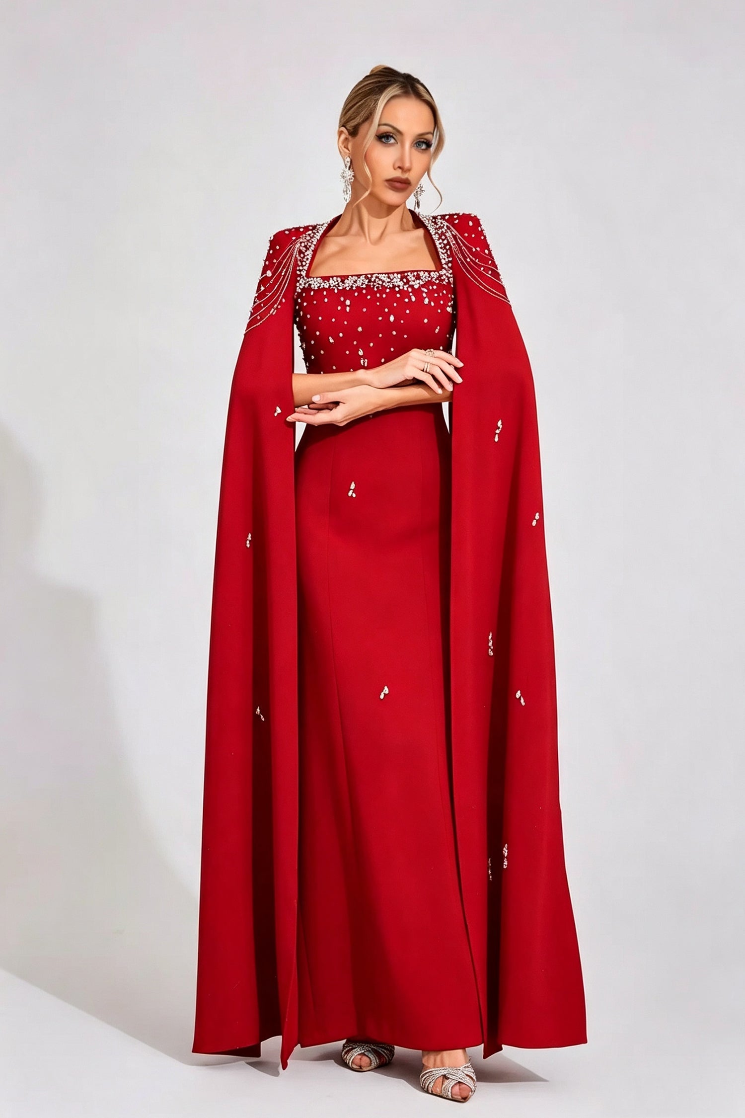 Begum Red Beaded Maxi Dress