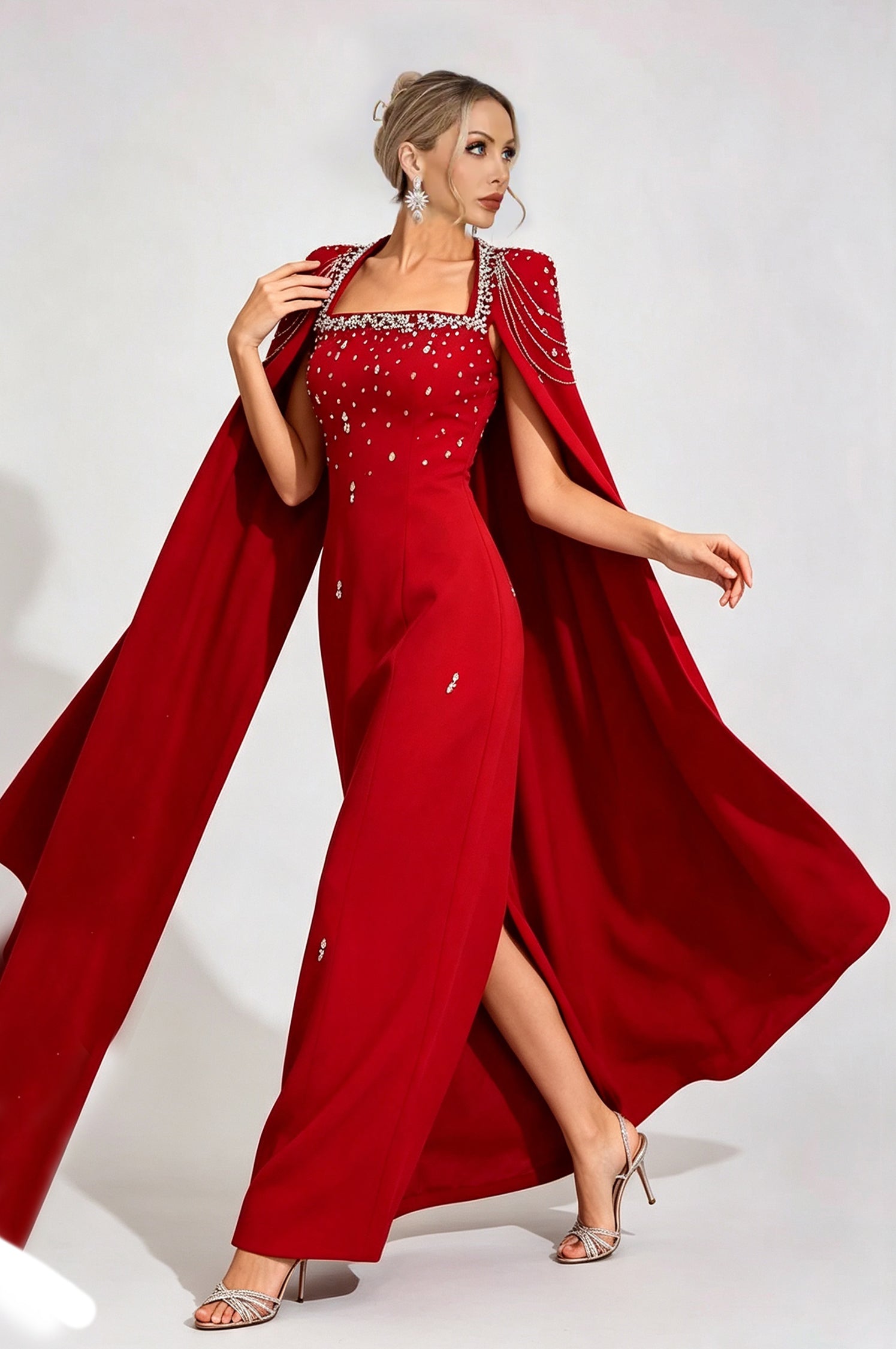 Begum Red Beaded Maxi Dress