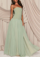 Ovelixor Strapless Mesh Maxi Dress