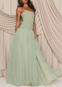 Ovelixor Strapless Mesh Maxi Dress