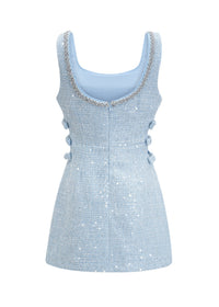 Lolek Blue Tweed Sequined Mini Dress