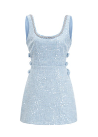 Lolek Blue Tweed Sequined Mini Dress