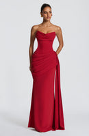 Graziella Strapless Ruched Maxi Dress In Red