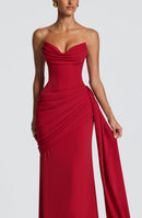 Graziella Strapless Ruched Maxi Dress In Red