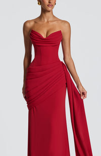 Graziella Strapless Ruched Maxi Dress In Red
